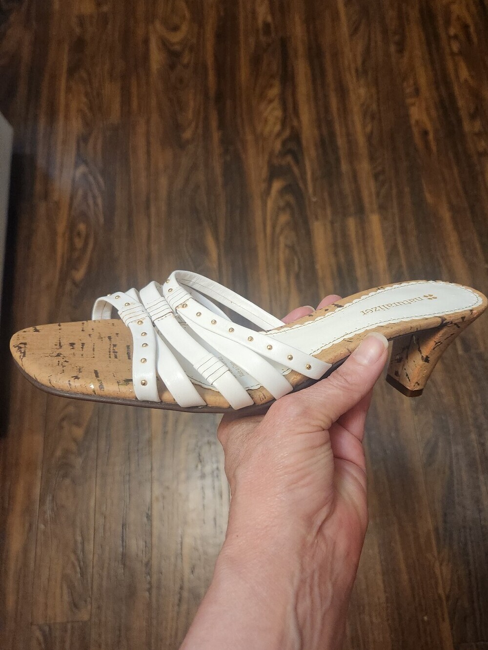 NATURALIZER White Leather Cork Heels Sandals Size 7.5